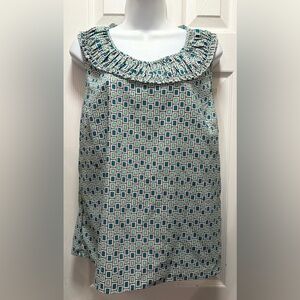 Preston & York Teal and White Patterned gathered round neck tank top